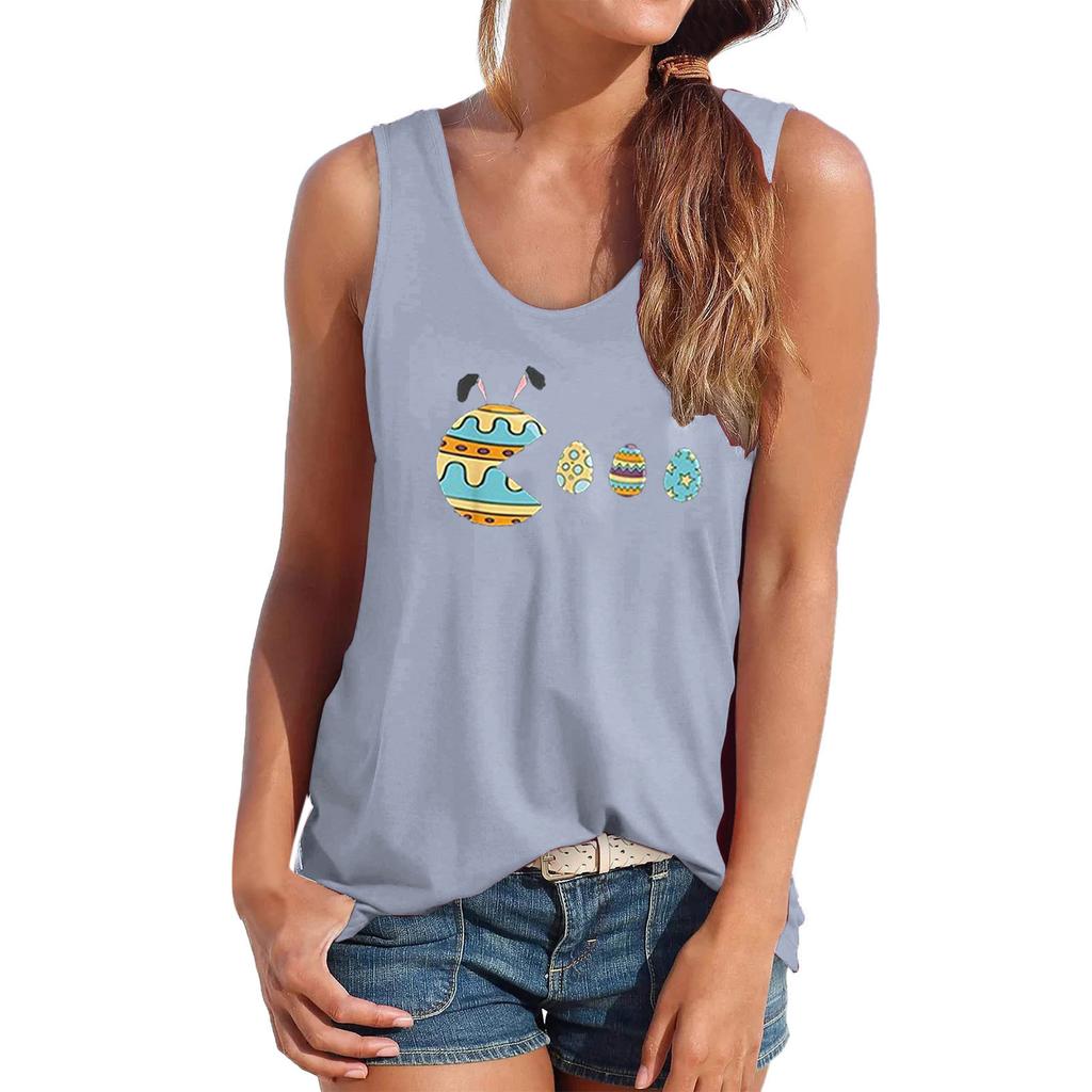Casual Crew Neck Top Printed Loose Sleeveless Fashion T-Shirts Women’s