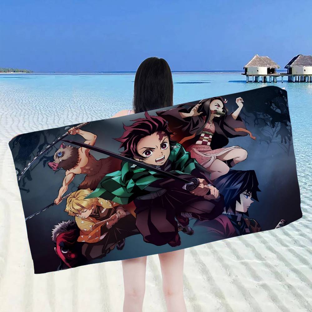 Anime Demon-Slayer Beach Towel Colorful Bath Towels for Girl Microfiber Quick Dry Custom Sand Free Beach Yoga Spa Gym Pool