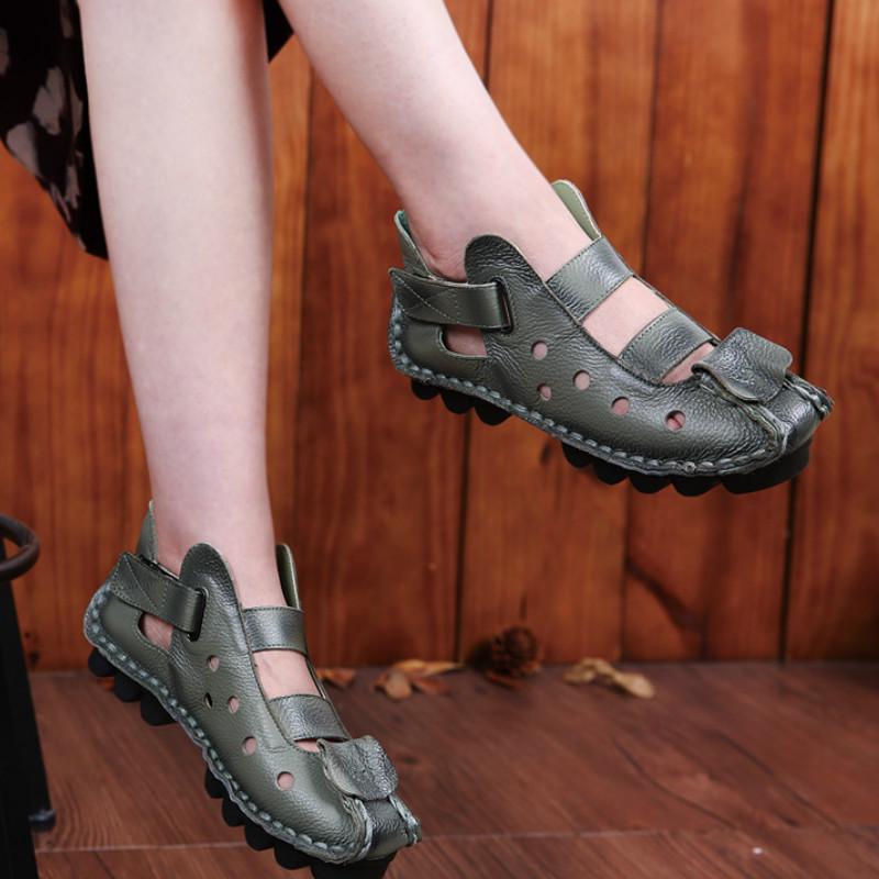 Sommer-weicher Boden, flach, echtes Leder, Damen-Schuhe, Freizeit-Damen-Sandalen