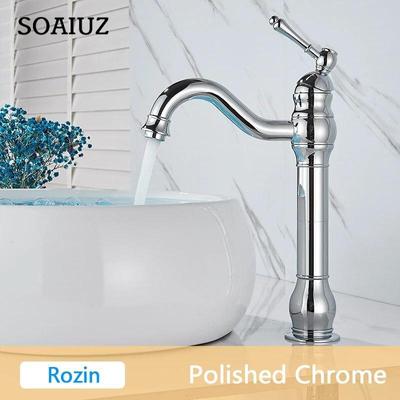 Rozin Antik Pirinç Havza Musluk 5 Renk Güverte Üstü Tek Kolu Banyo Vinç Uzun Borulu Lavabo Lavabo Sıcak Soğuk musluk bataryası