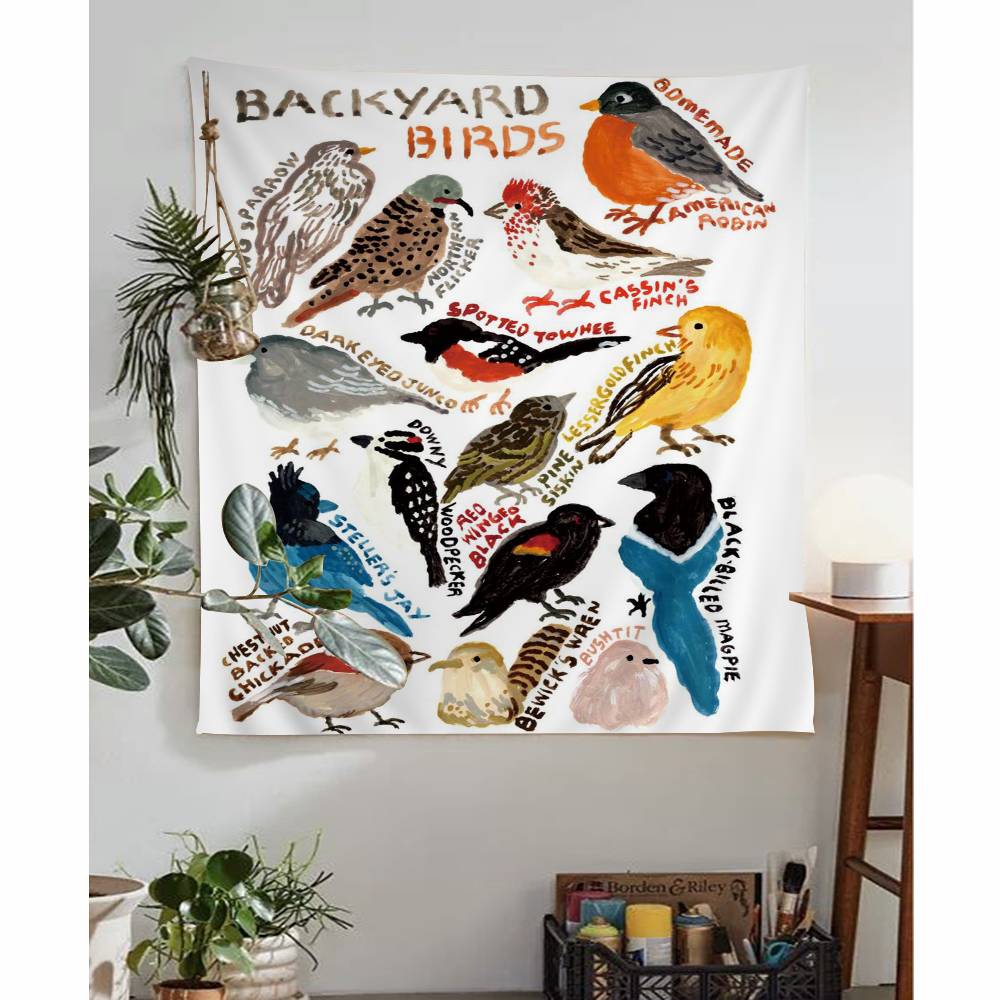 Japandi Art Print Flying Birds Hanging Bohemian Tapestry Bohemian Wall Tapestries Mandala Cheap Hippie Wall Hanging
