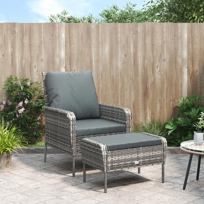 VidaXL Chaise de jardin avec tabouret gris résine tressée, chaise de jardin, siège de jardin, chaise de patio, chaise 364115