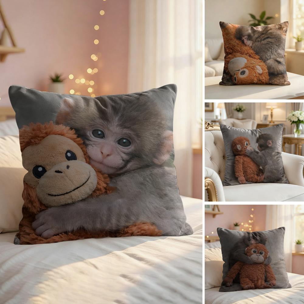 punch monkey Cushion Cover Natural Linen Organic Fabric DoubleSided Printing Couch Pillow Covers Home Decor