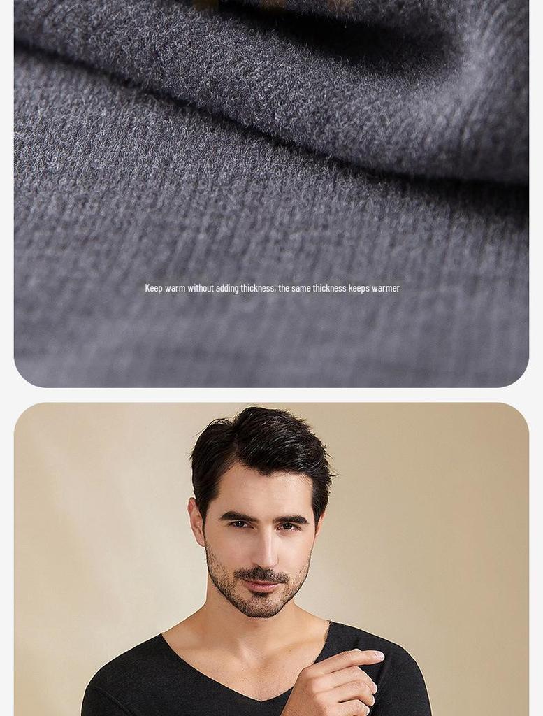 Men's V-Neck Cashmere Silk Velvet Thermal Underwear Set