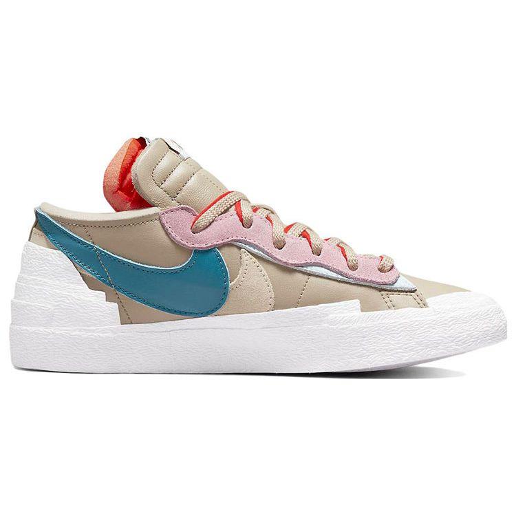 KAWS x sacai x Nike Blazer Low Reed Unisex Sneakers Tan Bright-Spruce White DM7901-200