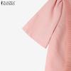 ZANZEA Women Elegant Bow O-neck Casual Summer Short Sleeve Dress