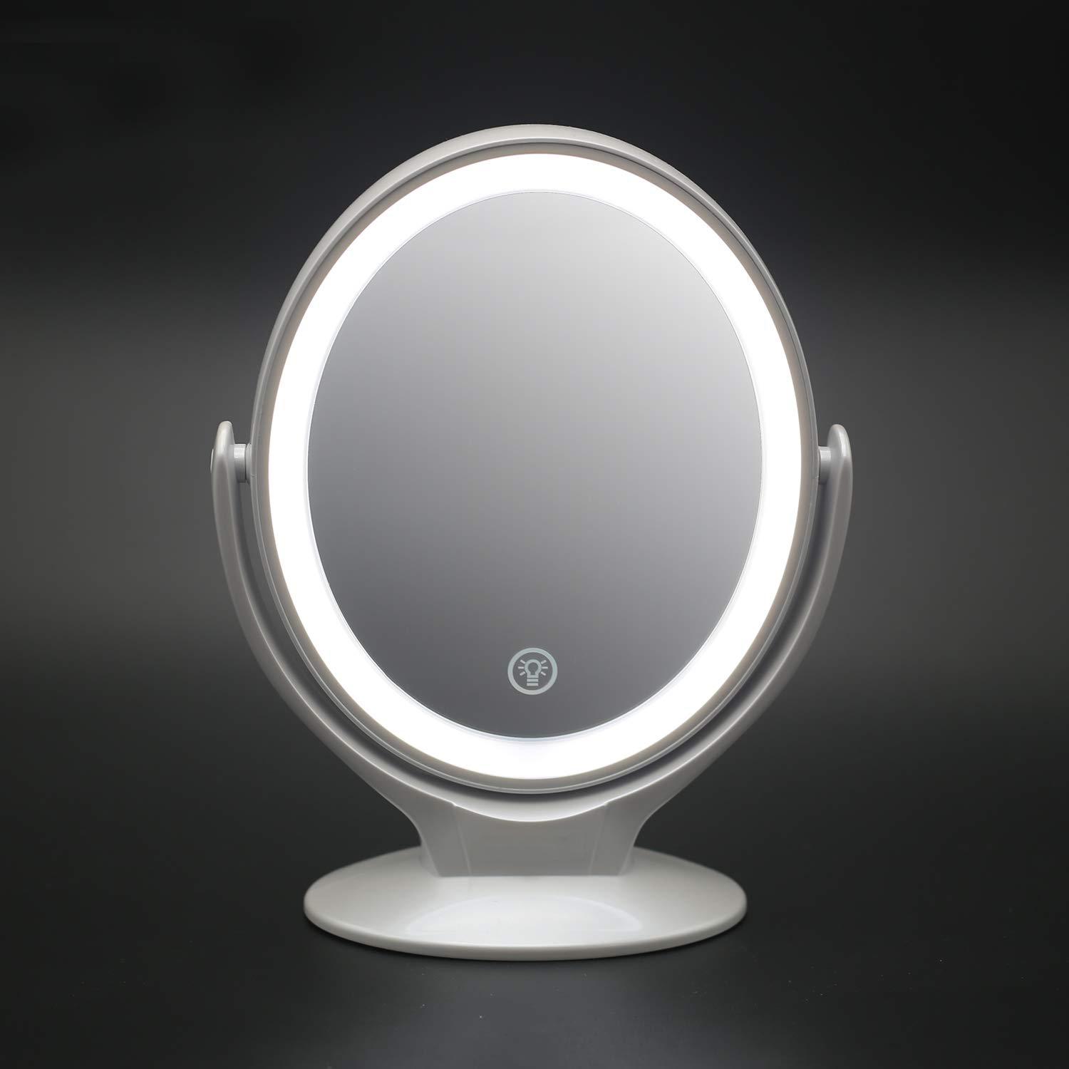 

Double-Sided Vanity Cosmetic Mirror with Lights 7X Magnifying Rechargeable 360° Rotating Freestanding Portable Makeup Mirror белый
