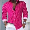 Men'S Striped Lapel Cardigan Hot Selling Striped Long Sleeved Shirt