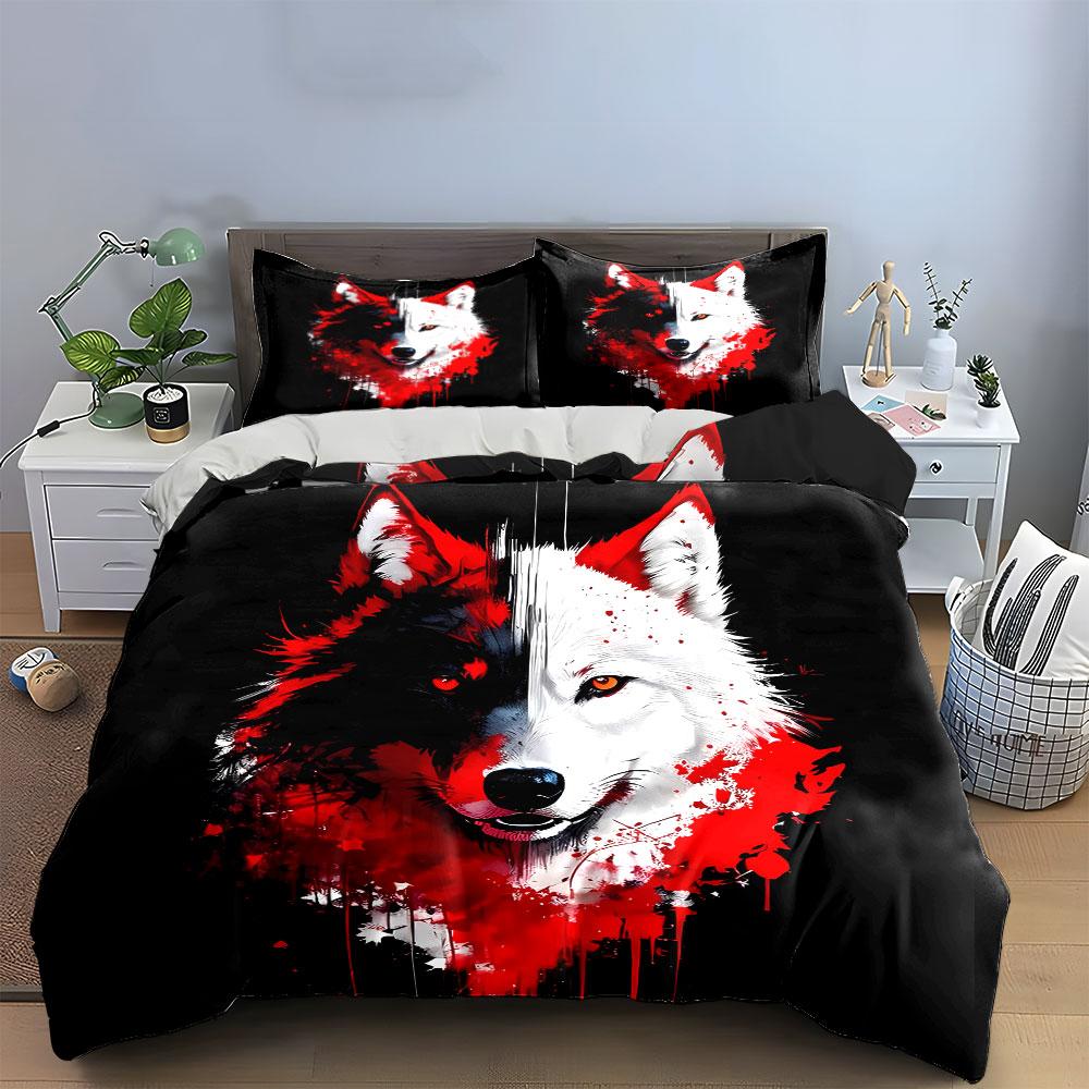 Dual-Tone Wolf Art Prints Soft Skin-Friendly Bedding Set Includes 1 Duvet Cover And 2 Pillowcase Gift