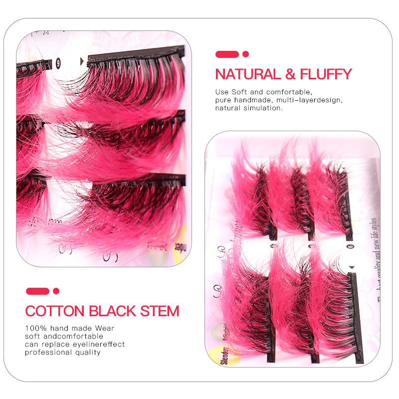 European And American Colored Mink Hair False Eyelashes Dense Row Dense Curl Messy Grafted Eyelashes