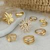 Ingemark 8Pcs/Set Creative Sunflower Scallop Open Rings for Women New Trend Vintage Irregular Water Drop Ring Couple Jewelry Men