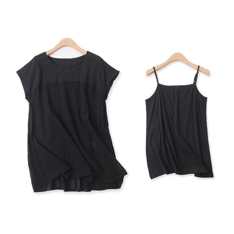 

Chiffon Shirt Two-piece Set Summer New Arrival Foreign Trade Women s Clothing Plus Size Daily Order Slim Looking Patchwork Top + Camisole 14281 Black Two-piece set 3L