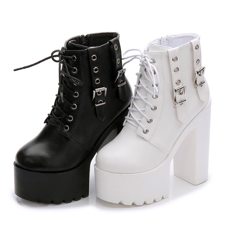 2025 New 14CM White Ultra-high Heel Short Muffin Waterproof Table Lace-up Women's Shoes Catwalk Thick Heel Boots ZYW-659-10