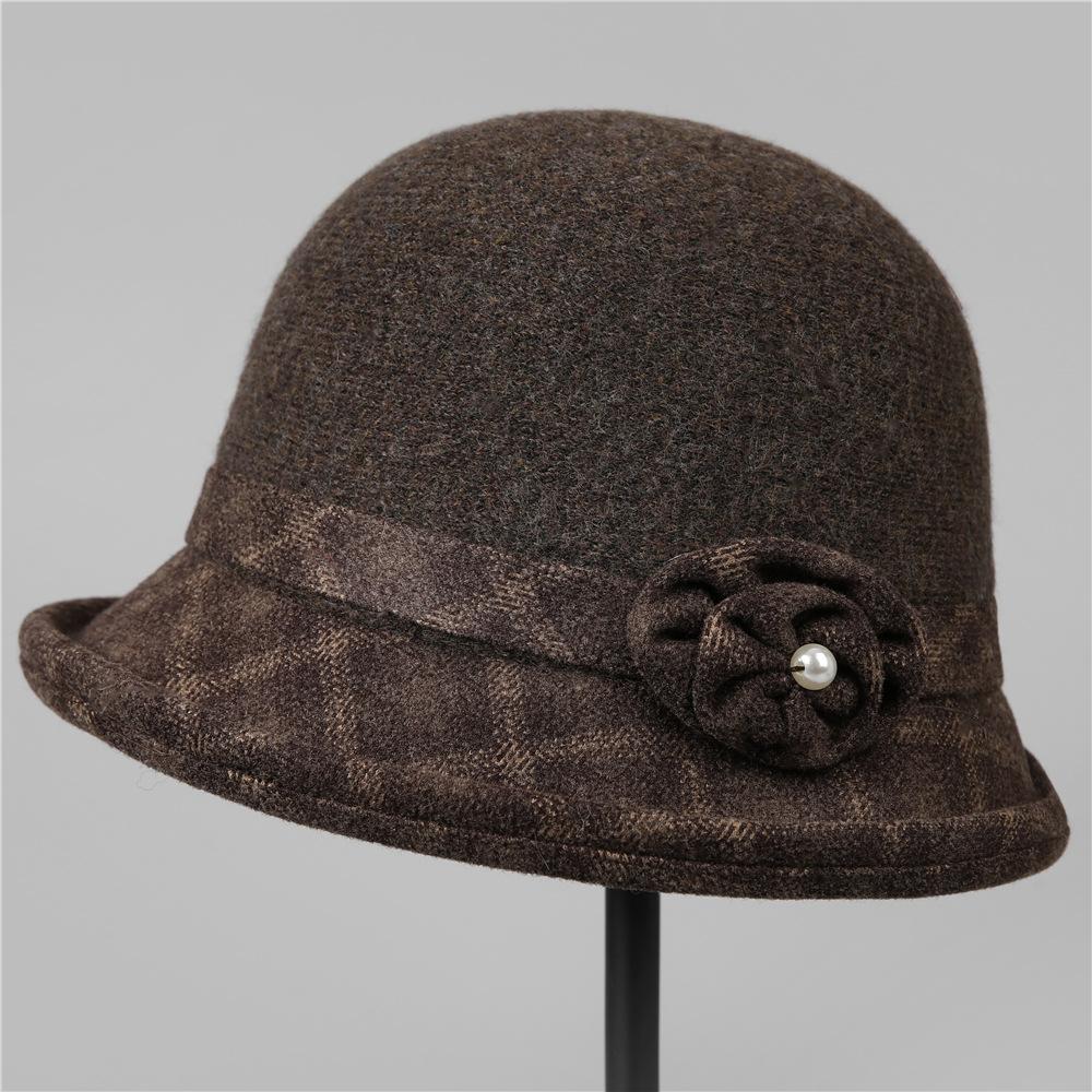 

Season Hat Women S Retro Foreign Style High Quality Bucket Hat Middle-Aged And Elderly Elegant Mother Hat Big Head Circumference Basin Hat M（56-58cm） темно-коричневого кольору