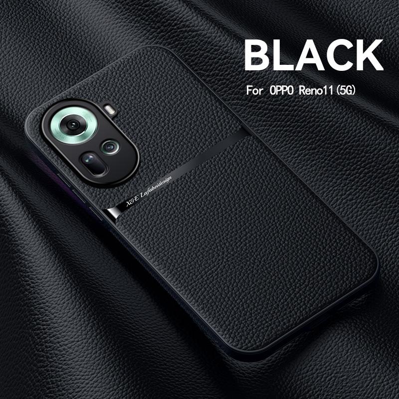 For OPPO Reno 11 5G Case Leather Car Magnetic Holder Back Cover For OPPO Reno11 5G CPH2599 Soft Frame Silicone Shockproof Coque