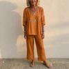 YYFS Damen Mode Lässig Sommer Frühling Einfarbige Druck 1/2 Ärmel Rundhals Hosenanzüge
