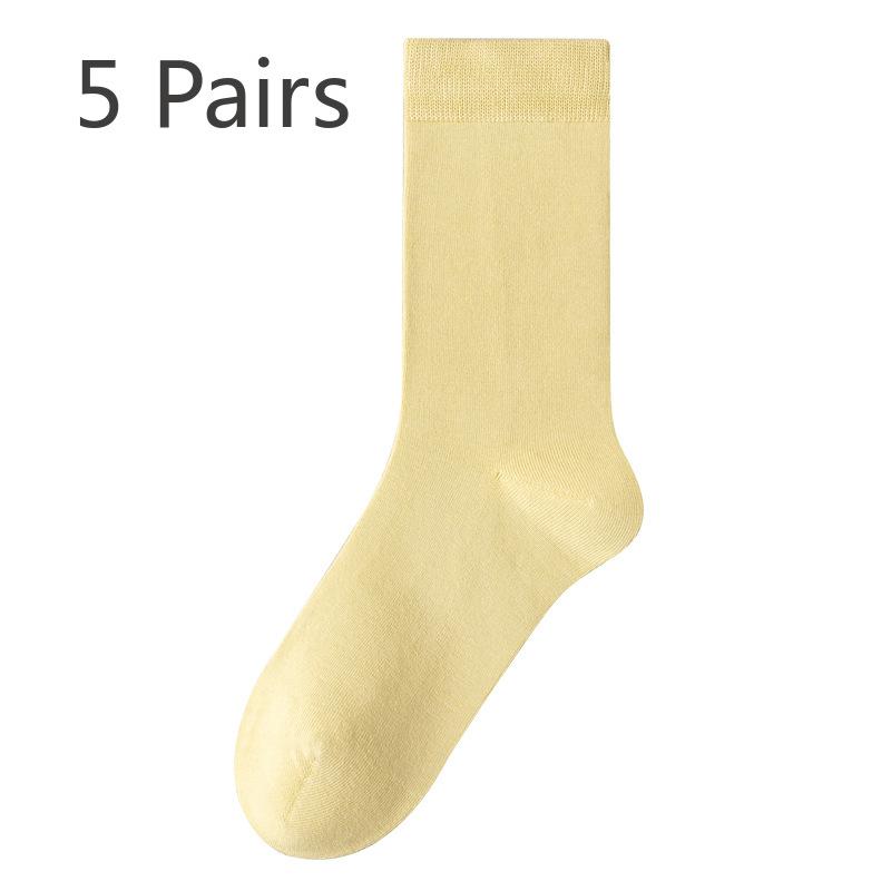 5 Paar Damen Frühling und Herbst Reine Baumwolle Einfarbig Reine Baumwolle Sport Verdickte Mittellange Socken