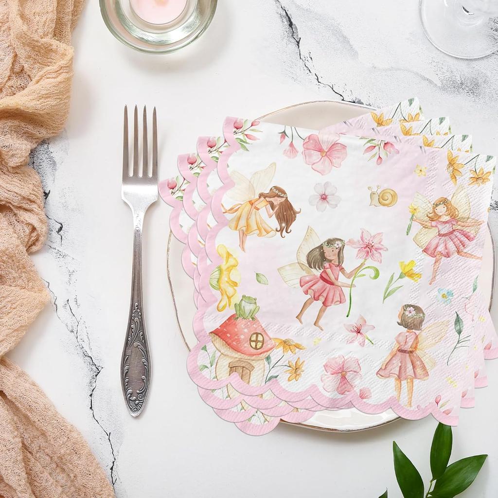 Fairy Birthday Decorations Napk,50pcs Fairy Garden Party Paper Napk Fairy 1st Birthday Party Decorations For Fairies Party Supplies