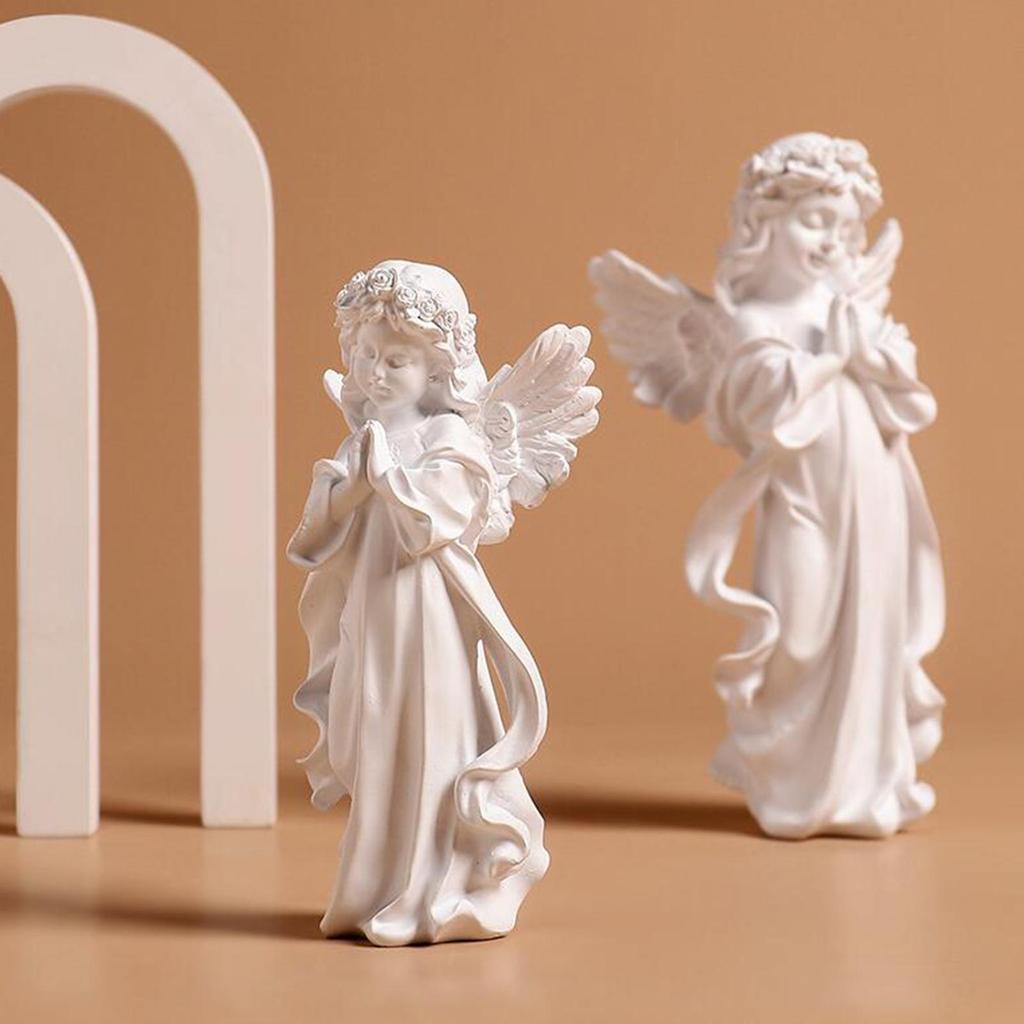 Cute Resin Praying Angel Figurine European Style Fairy Prayer Angel Shelf Sculpture Desktop Ornament