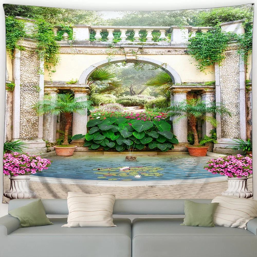 Garden Landscape Pink Cherry Blossom Tapestry Bedroom Living Room Tapestry Home Wall Decoration Tapestry