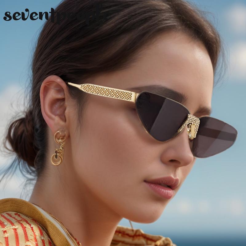 Rimless Rhinestones Punk Sunglasses Women Luxury Brand Design Vintage Metal Small Frame Sun Glasses For Ladies Eyewear