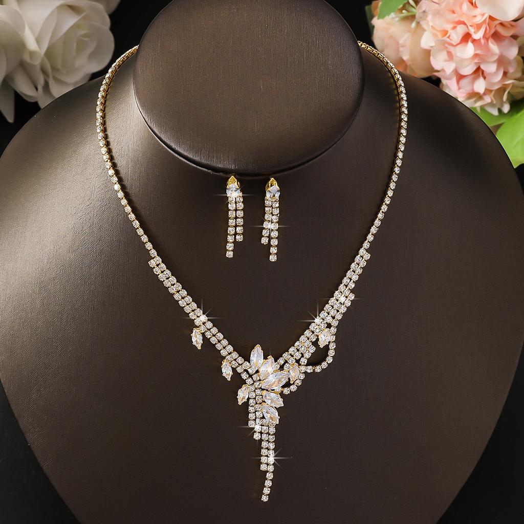 Bright Diamond Necklace Earrings Bridal Wedding Accessories Fashion Claw Chain Wedding Banquet Dress Set