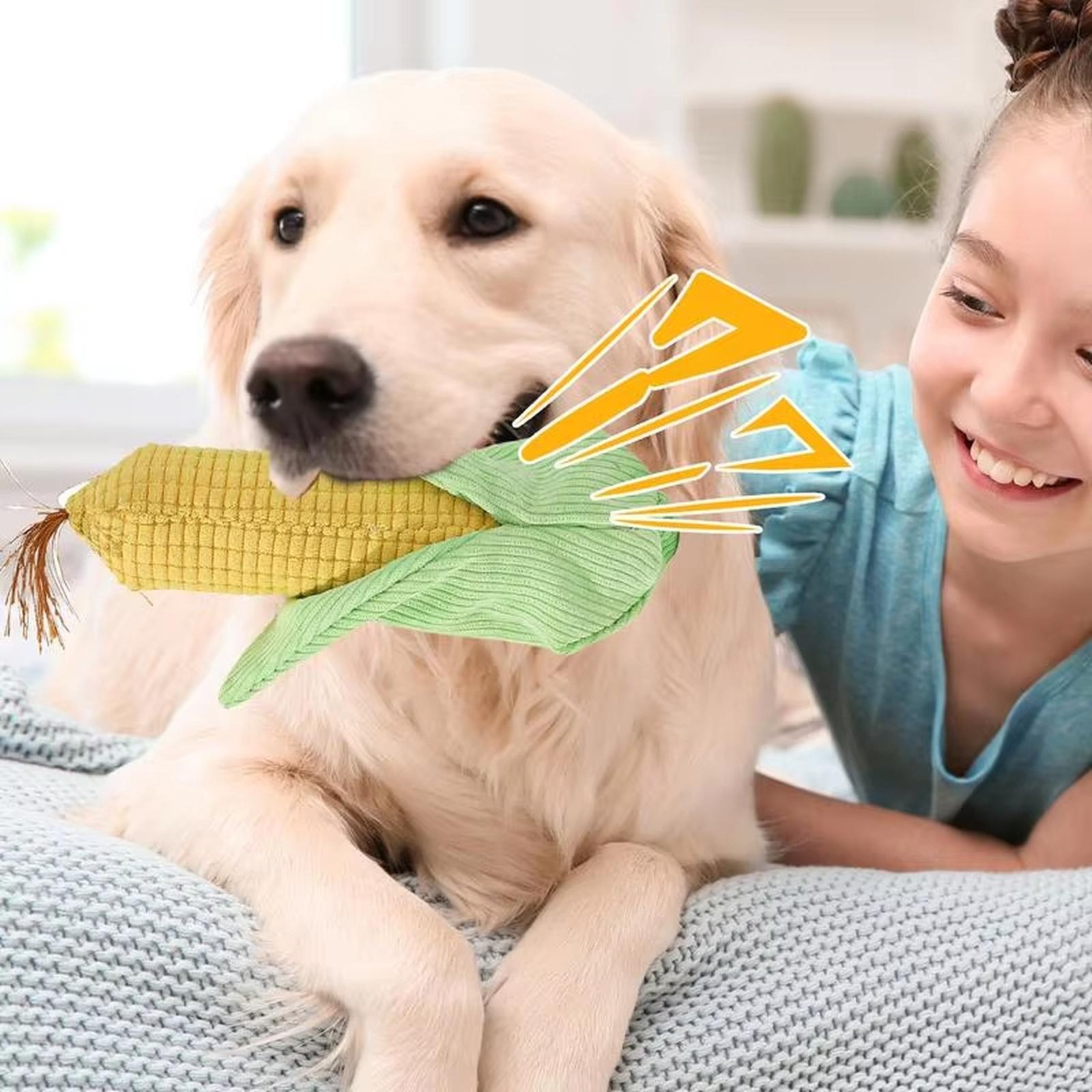 Plush Corn Dog Toy Squeaky Pet Toy for Teeth Grinding and Interactive Play one size жёлтый