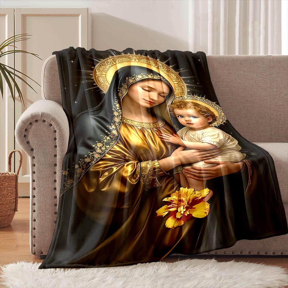 1PC Blessed Virgin Mary Print Blanket Warm Soft and Comfortable Home Travel Blanket Sofa Bedding Camping Cover Blanket for Gifts