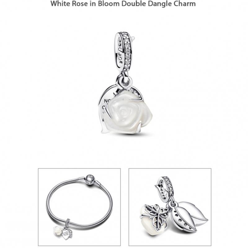 Pandora White Rose In Bloom Double Dangle Charm 793200c01
