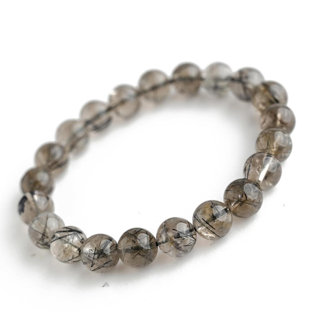 Black Smoky Rutilated Quartz Bracelet Tourmaline in 9mm 16cm Wrist Limited Natural Power Prayer Good Luck Feng Shui [Eigado] (Black Quartz) Stone,