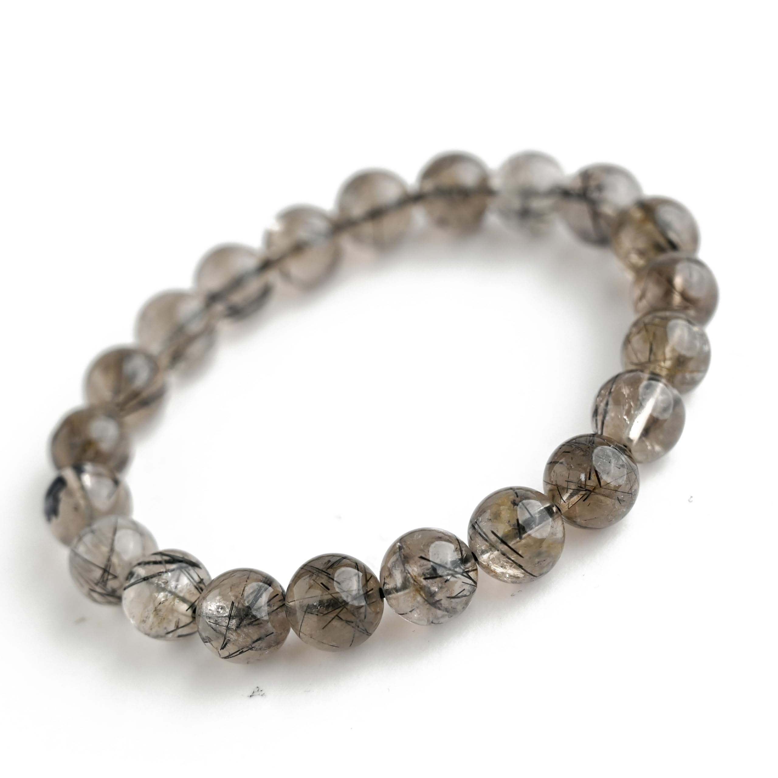 [Eigado] Black Smoky Rutile Quartz Bracelet (Black Tourmaline in Quartz) Stone Size 9mm Wrist Circumference 16cm One-of-a-kind Limited Edition