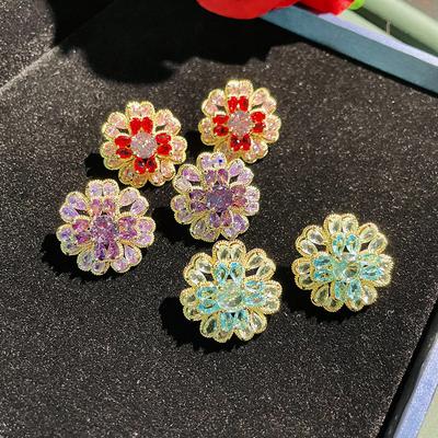 Fashion 925 Silver Needle Earrings for Women Temperament Gradient Cubic Zirconia Colorful Daisy Flowers Sweet Earring Jewelry