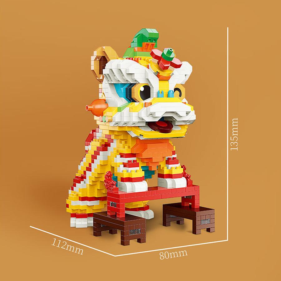 Non-Toxic Chinese Style Lion Dance Micro Building Blocks Kids Diy Toys New Year Spring Festival Gifts Creative Desktop Decorations