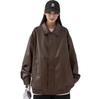 Blue Beryl Women's Faux Leather Jacket/Blouson, PU Leather, Loose Fit, Zip-Up, Warm, Lined, Brown, BB052-BR-2XL