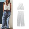 Spring New Wrinkle Effect Stripes Vest Style Tops 2010772 Pajamas Style Pants 4661410