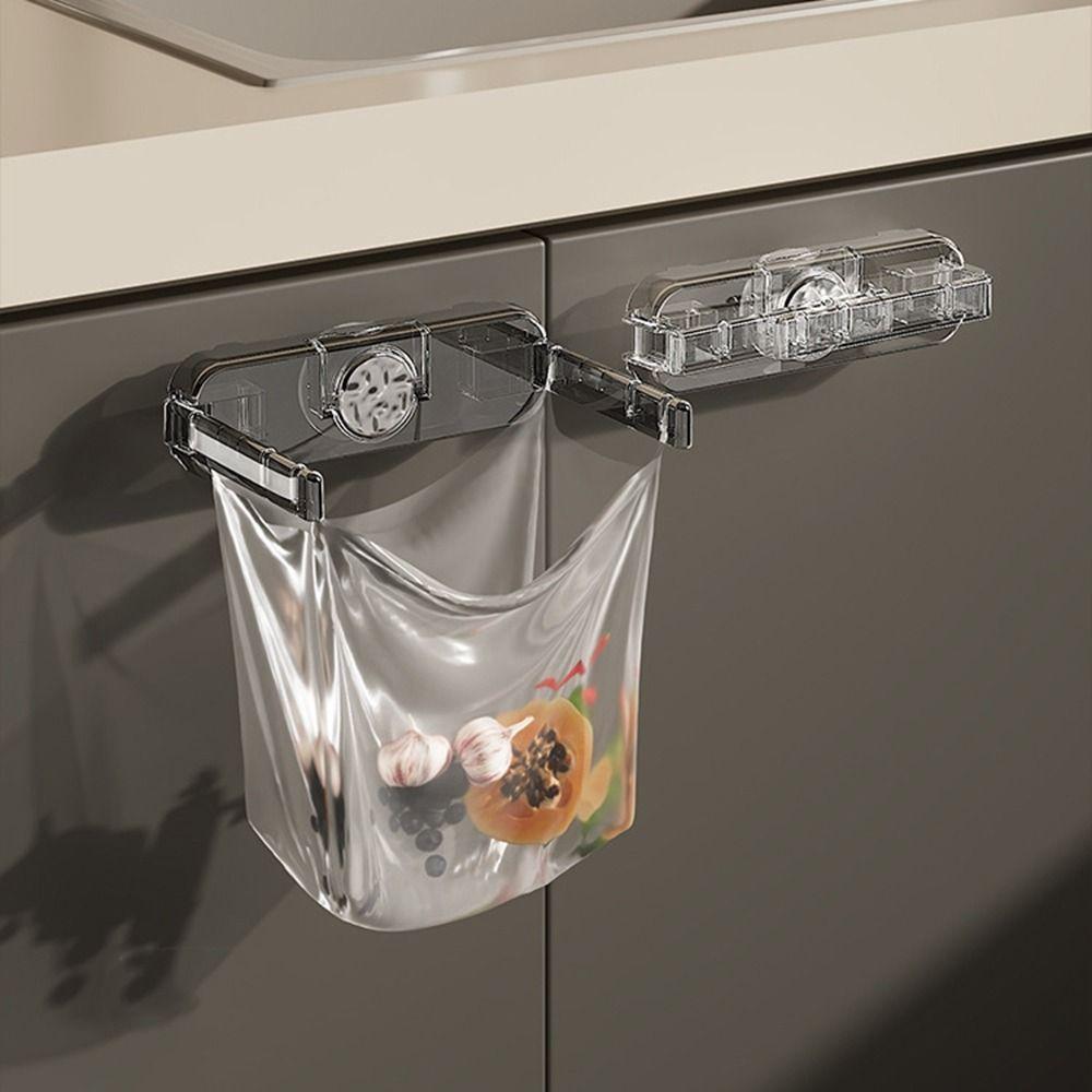 Plastic Suction Cup Garbage Bag Holder Wall Mounted Foldable Garbage Shelf  Cabinet Door