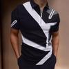 Trendy geometric short-sleeve zip polo, stylish casual top for everyday wear.