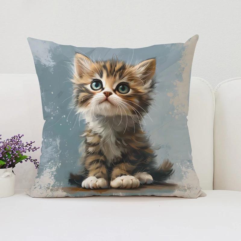 Cute Cartoon Cat Pillowcases for Pillows 45x45 Cushions Cover Aesthetic Room Decoration Cushion Cover 50x50 Home Decor Pillow