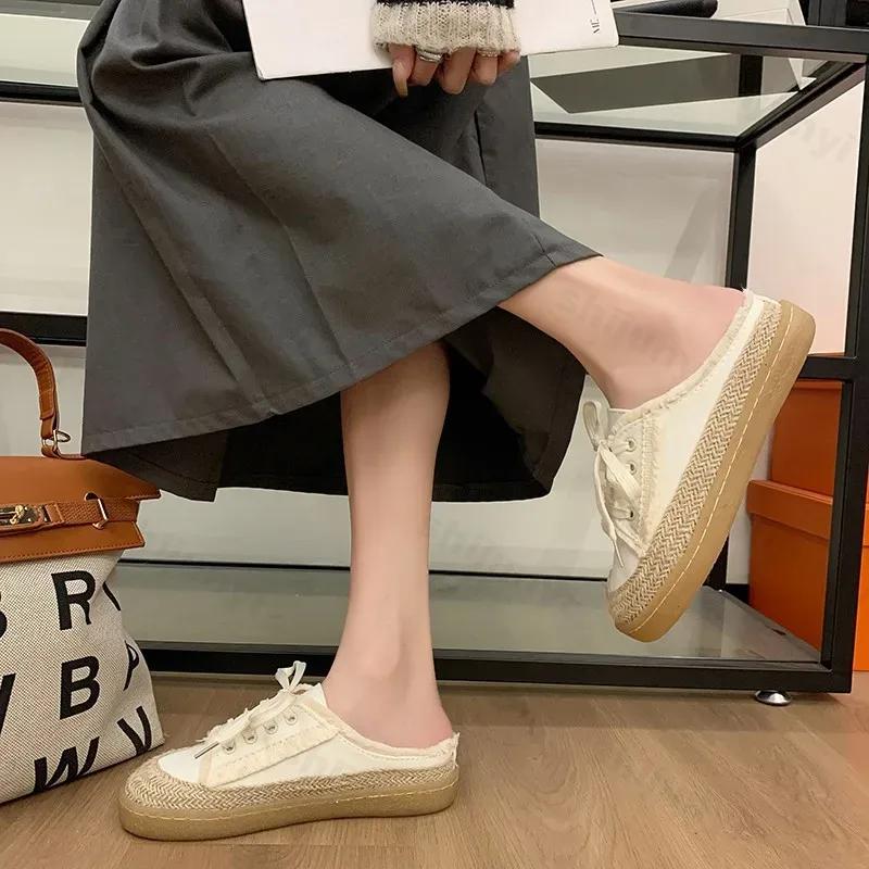 Mode Mode Lässige Schnür-Canvas-Schuhe für Damen 2024 Herbst Neu Designer Halbslipper Schuhe Damen Flache Lässige Sneakers Damen