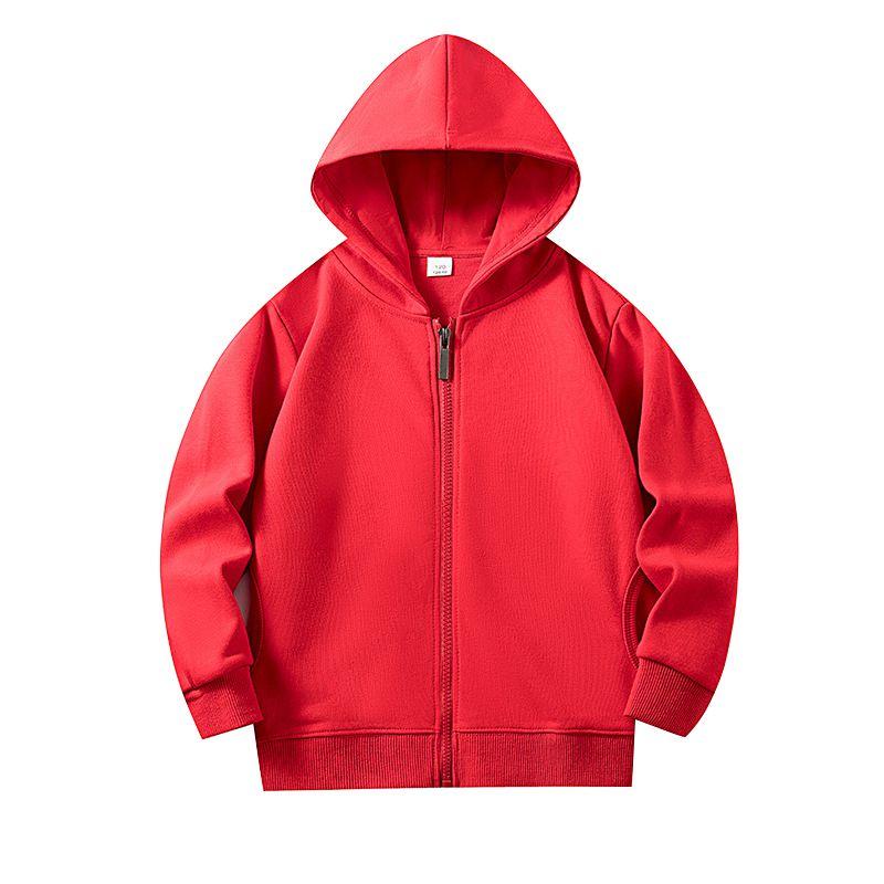 4-12 Years Kids Solid Color Hooded Coat Zipper Jacket