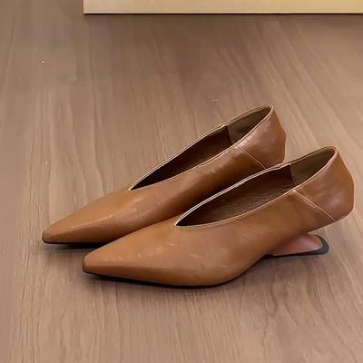 Wedge Heel Pointed Head Shallow Mouth Single Shoes Temperament Simple Commuting Small Leather Shoes Evening Evening Breeze Grandma Shoes
