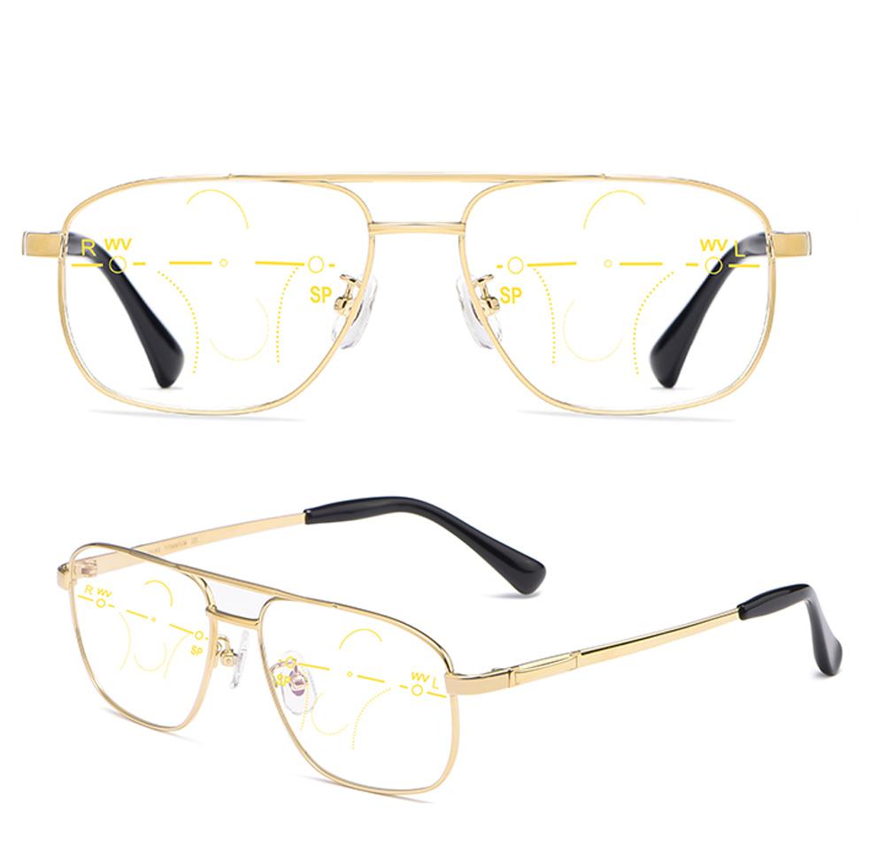 

Men Ultralight Titanium Alloy Double Bridge See Near and Far Progressive Multifocal Reading Glasses +0.75 +1 +1.5 +1.75 +2 To +4 +225 золотой