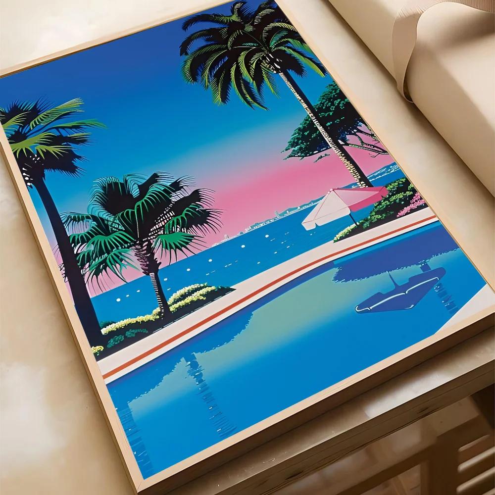 Japan Beach City Summer Canvas Painting Hiroshi Nagai Vaporwave Poster Home Living Room Bedroom Bar Cafe Art Decor