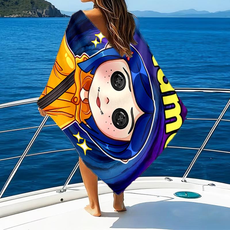 1pc Coraline5 Beach Towel with Custom Name, Beach/Swimming/Bath/Picnic/Camping Towel, Suitable for Seaside Beaches