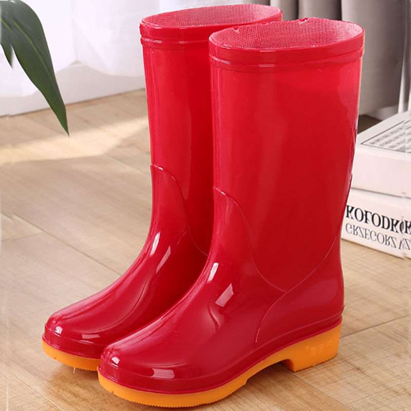 High rain boots rain shoes waterproof shoes glue shoe cover shoes women's fashion medium tube velvet cotton warm adult non-slip kitchen summer