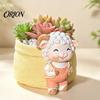 Cartoon Sheep Succulents Pot Cute Lamb Planter, Carring Bag Plant Pot, Healing Style Holder Small Resin Flower for Succulents, Houseplants,