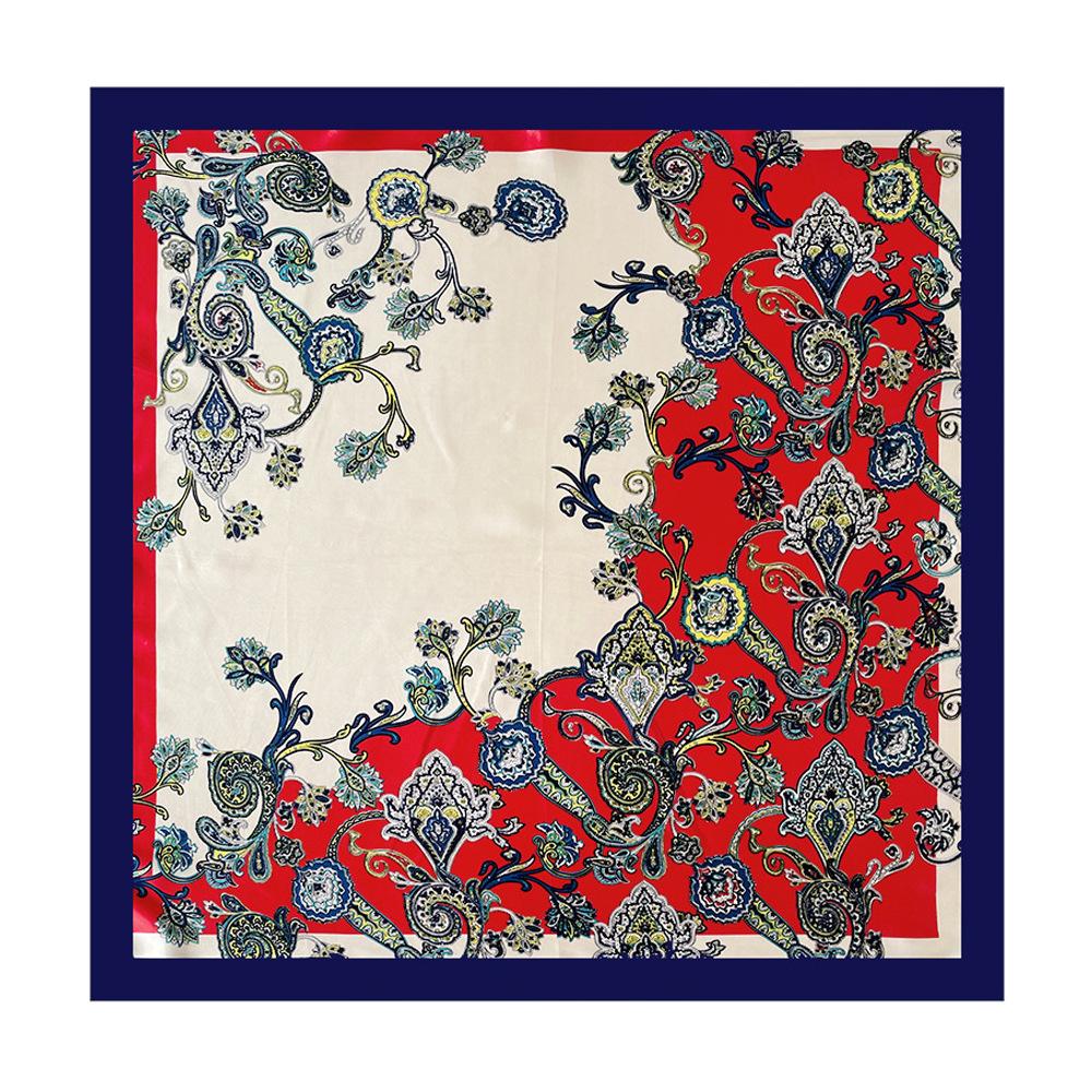 90cm Cashew-patterned scarf for women, headscarf, vintage print satin large scarf