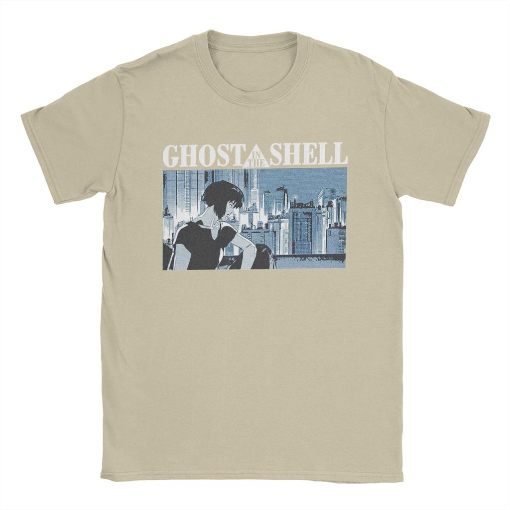 Men Ghost In The Shell T Shirts Anime Pure Cotton Clothes Casual Short Sleeve Round Neck Tee Shirt Plus Size T-Shirt