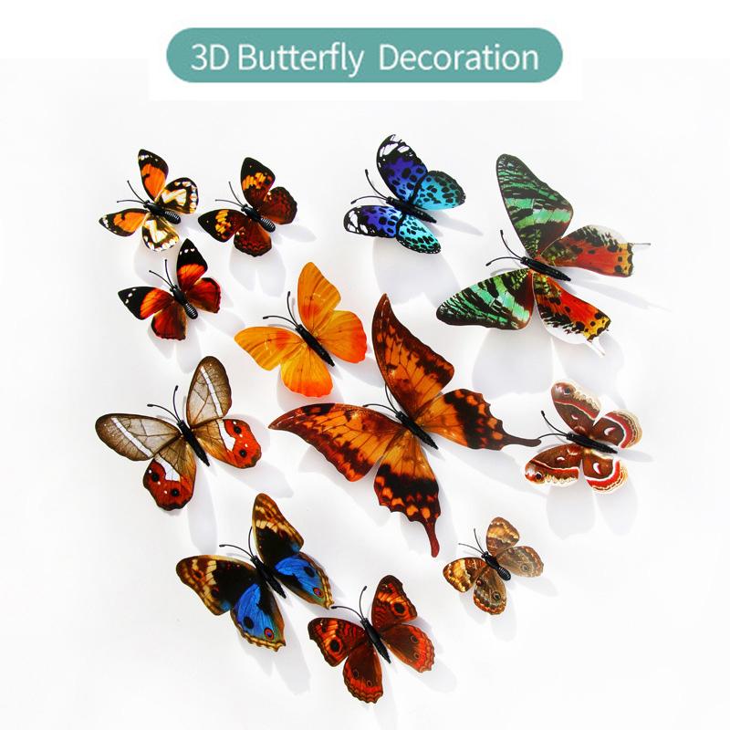 12Pcs Simulated Butterfly Stickers Art Creative Home Background Stereoscopic Decoration 3D Butterfly Wall Stickers