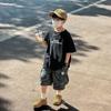 Panda Yuanyuan Boys' Camo Summer Two-Piece Set: Short-Sleeved Tee & Cargo Shorts